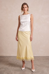 Satin Lace Hem Midi Skirt