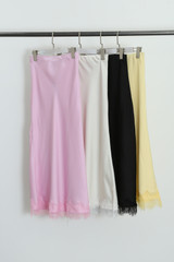 Satin Lace Hem Midi Skirt