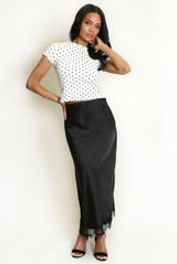 Satin Lace Hem Midi Skirt