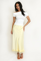 Satin Lace Hem Midi Skirt