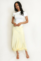 Satin Lace Hem Midi Skirt