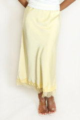 Satin Lace Hem Midi Skirt