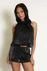 Tie Neck Bubble Hem Top