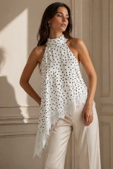 Polka Dot Halter Lace Hem Top