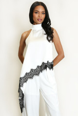 Satin Halter Neck Lace Hem Top