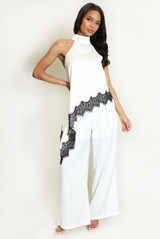 Satin Halter Neck Lace Hem Top