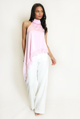 Satin Halter Neck Lace Hem Top