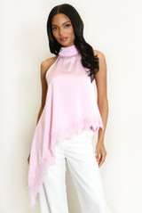Satin Halter Neck Lace Hem Top