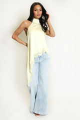 Satin Halter Neck Lace Hem Top
