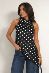 Polka Dots Asymmetric Choker Blouse