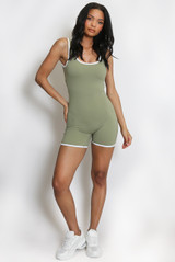 Piped Edge Cut Out Push Up Unitard