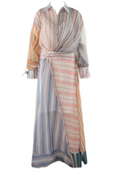 Stripes Patchwork Puff Sleeves Dress