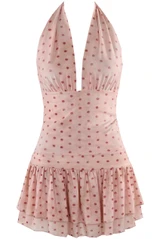 Polka Dot Halter Neck Top And Mini Skirt Set