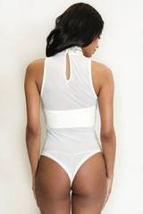 Sleeveless Mesh Bodysuit With Sequin Collar 