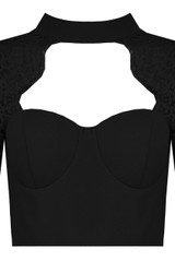 Cut Out Crop Top With Lace Sleeves
