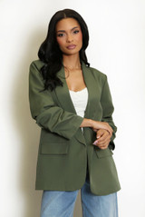 Ruched Sleeves Open Blazer