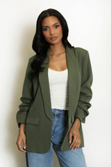 Ruched Sleeves Open Blazer