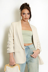 Ruched Sleeves Open Blazer