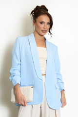 Ruched Sleeves Open Blazer
