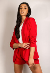 Ruched Sleeves Open Blazer