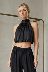Satin Balloon Hem Cropped Blouse