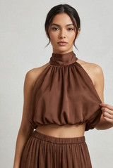 Satin Balloon Hem Cropped Blouse