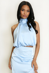 Satin Balloon Hem Cropped Blouse