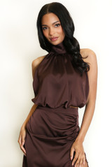 Satin Balloon Hem Cropped Blouse