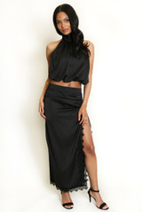 Satin Balloon Hem Cropped Blouse
