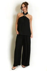 Buckle Halter Top And Trouser Set