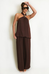 Buckle Halter Top And Trouser Set