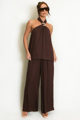 Buckle Halter Top And Trouser Set