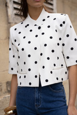 Polka Dot Short Sleeve Wrap Over Blazer 