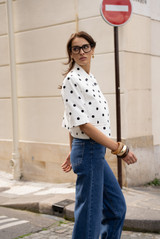 Polka Dot Short Sleeve Wrap Over Blazer 