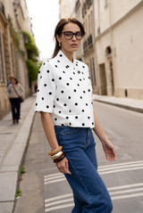 Polka Dot Short Sleeve Wrap Over Blazer 