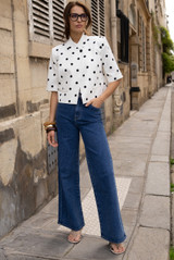 Polka Dot Short Sleeve Wrap Over Blazer 