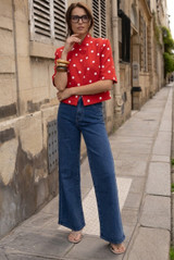 Polka Dot Short Sleeve Wrap Over Blazer 