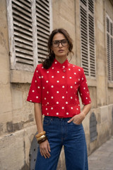 Polka Dot Short Sleeve Wrap Over Blazer 