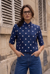 Polka Dot Short Sleeve Wrap Over Blazer 