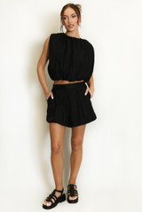 Balloon Hem Crop Top And Shorts Set