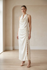 Satin Side Slit Maxi Skirt