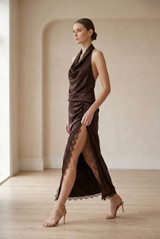 Satin Side Slit Maxi Skirt