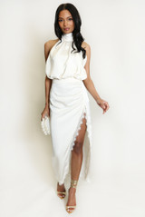 Satin Side Slit Maxi Skirt