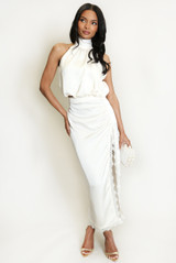 Satin Side Slit Maxi Skirt