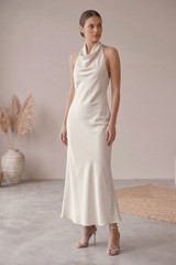 Satin Cowl Neck Midi Dress 