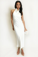 Satin Cowl Neck Midi Dress 