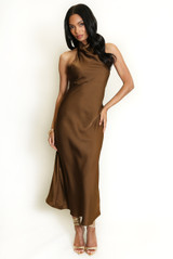 Satin Cowl Neck Midi Dress 