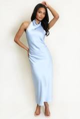 Satin Cowl Neck Midi Dress 