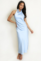 Satin Cowl Neck Midi Dress 