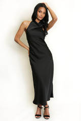 Satin Cowl Neck Midi Dress 